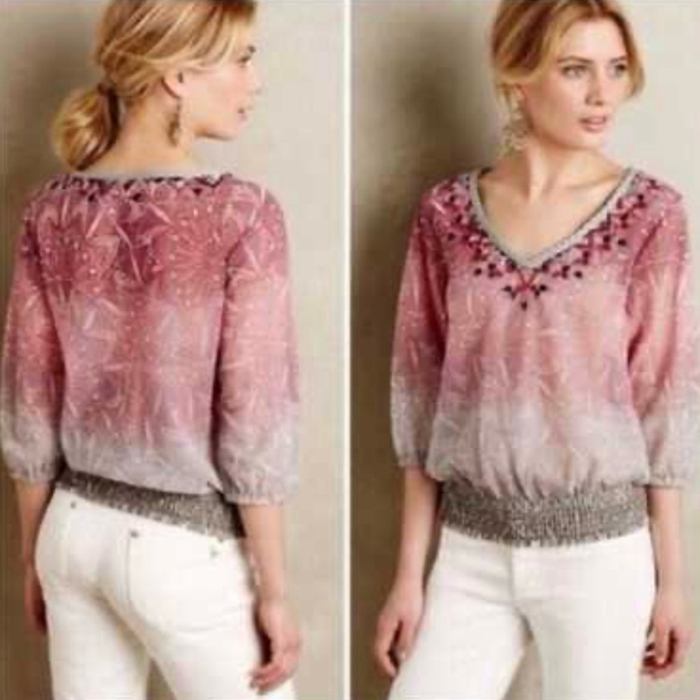 Anthropologie AKEMI + KIN Ombré 3/4 Sleeve Bohemian top Size XS